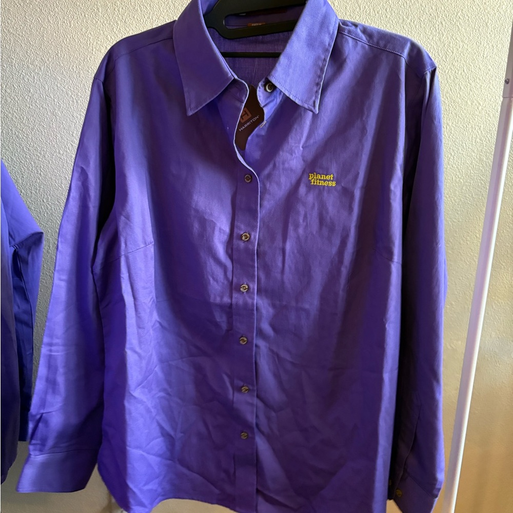 Purple Planet Fitness Women’s button down Dess Shirt x 2 Bundle